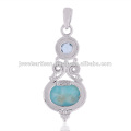 Larimar And Sky Blue Topaz Gemstone 925 Sterling Silver Pendant